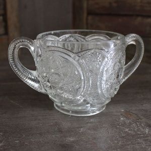 Antique Imperial Glass #455 Snow Two Handle Sugar Bowl / Spooner With 8 Pt Star